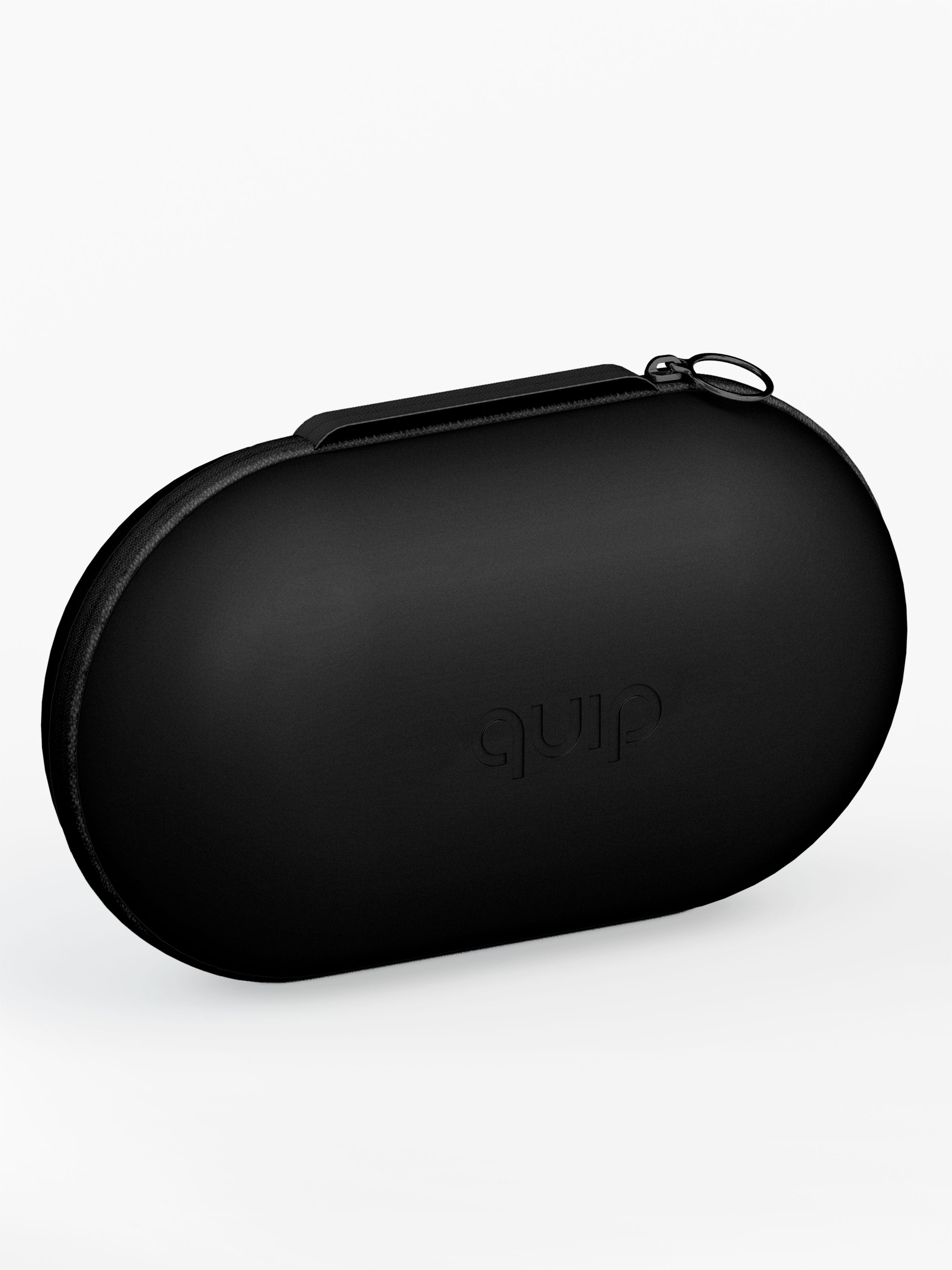 quip Refresh Bag in black with flexible silicone that expands to easily pack your toiletries